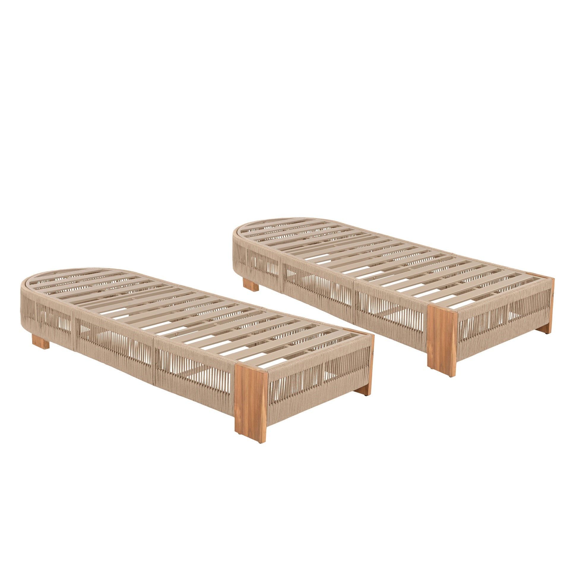 Outdoor Acacia Wood Patio Adjustable Lounge Chair Set of 2 - Uncushioned for Backyard Pool Garden - Beige rope & Natural iron