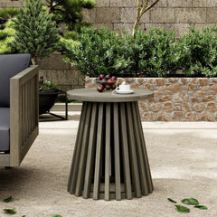 Outdoor Acacia Wood Patio Side Table, Round Coffee Table for Backyard, Lawn, Balcony,Grey Finish