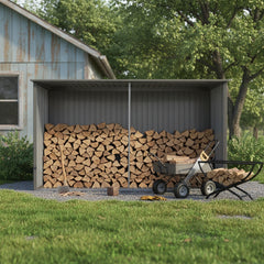 New Outdoor Storage Shed Has Two Functions:Metal Shed And Firewood Shed 14 ft x 12 ft, More Suitable For Winter , Grey