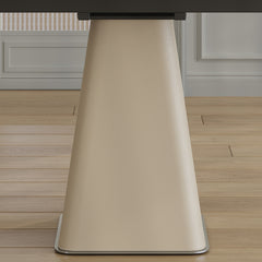 Retractable Rock Slab Folding Dining Table, Modern Square Expandable Table with Leather-Wrapped Stainless Steel Base, Dual-Purpose Space Saving Kitchen Table for Small Apartments