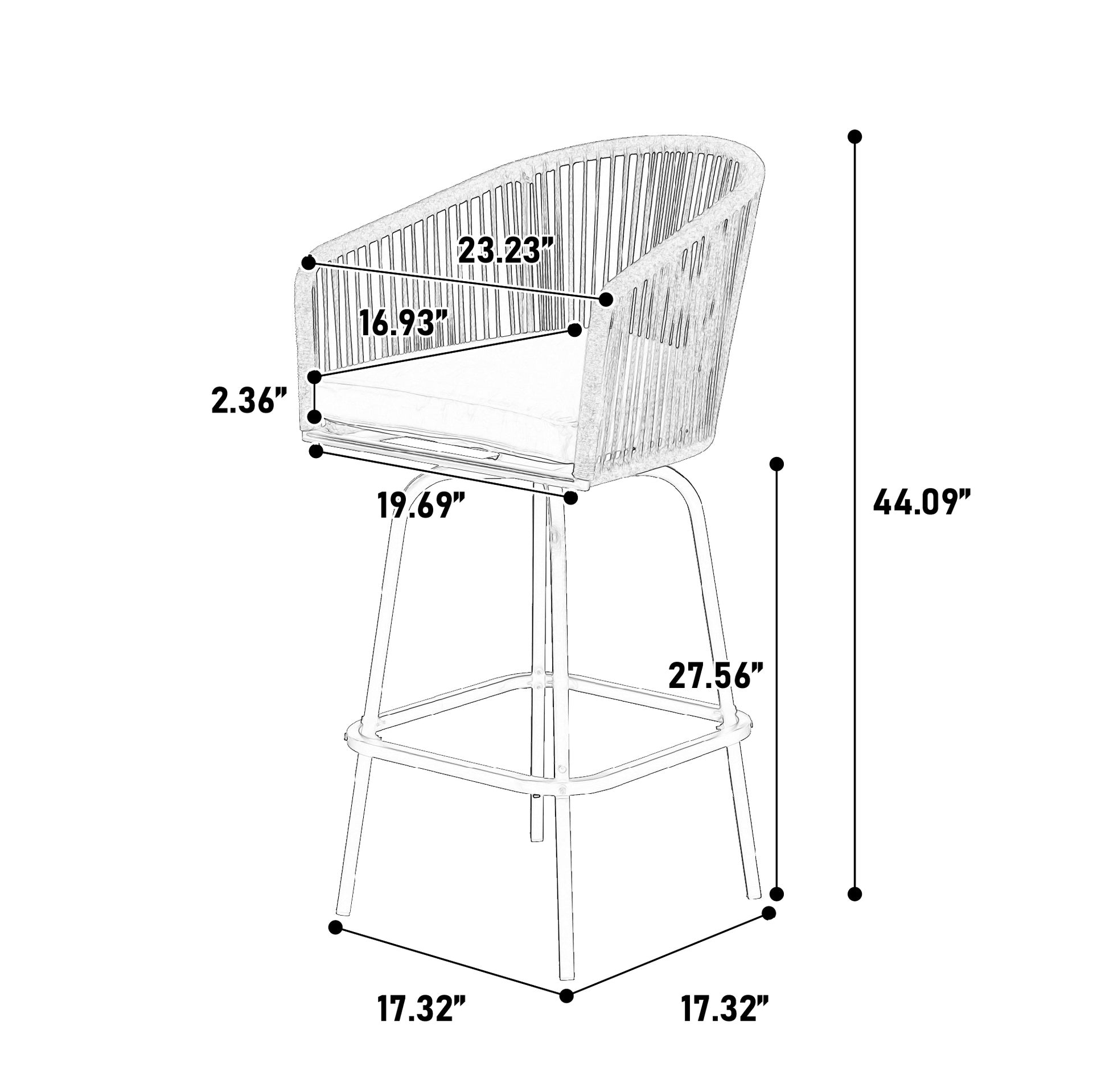 Outdoor Bar Stools Set of 4, 4-Piece Patio Bar Stools with Armrests, All Weather Rattan Bar Chairs with Backrest, Wicker Bar Stools for Backyard, Garden, Pool, Balcony and Deck-Blue