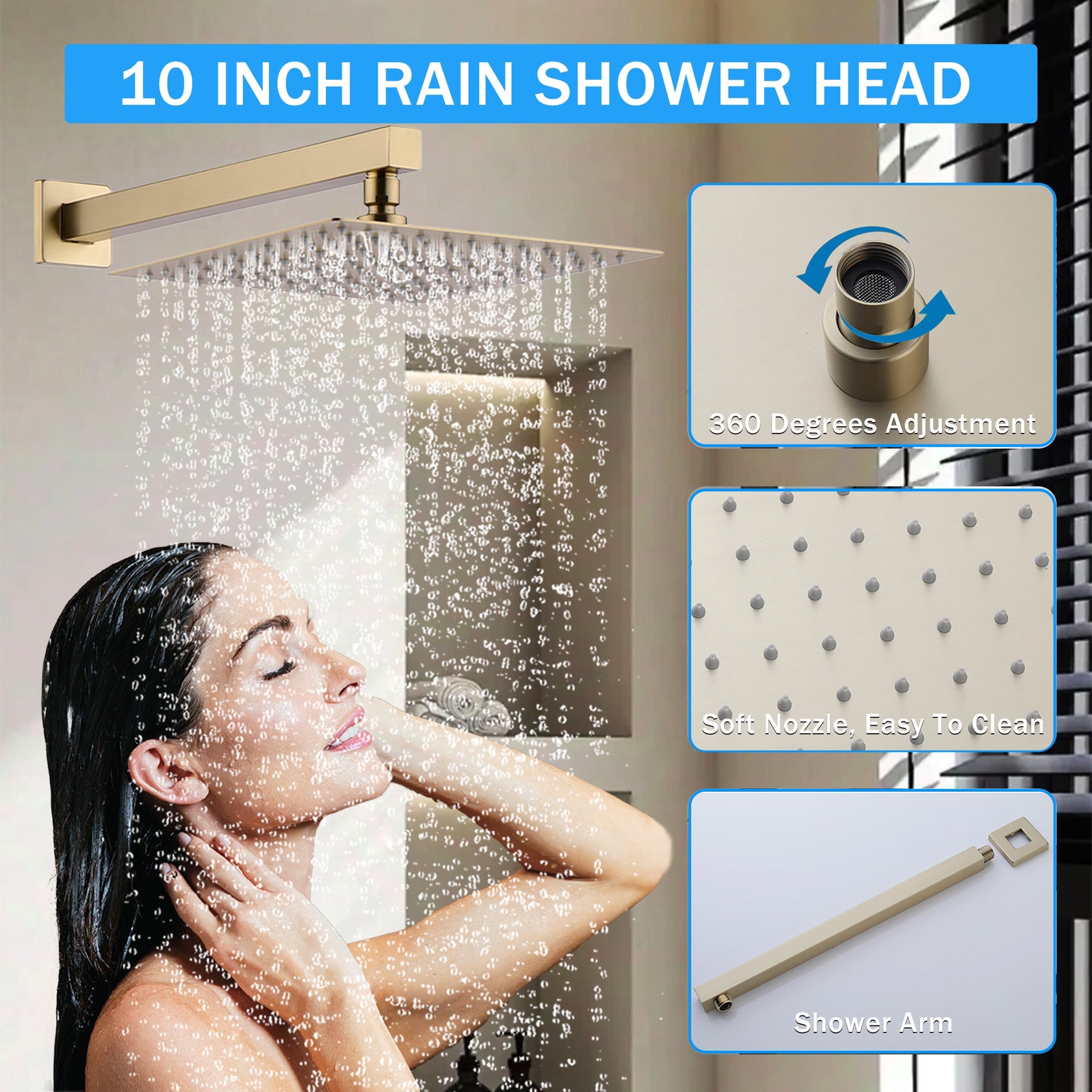 10inch Wall Mounted Rainfall Shower Head System Shower Faucet