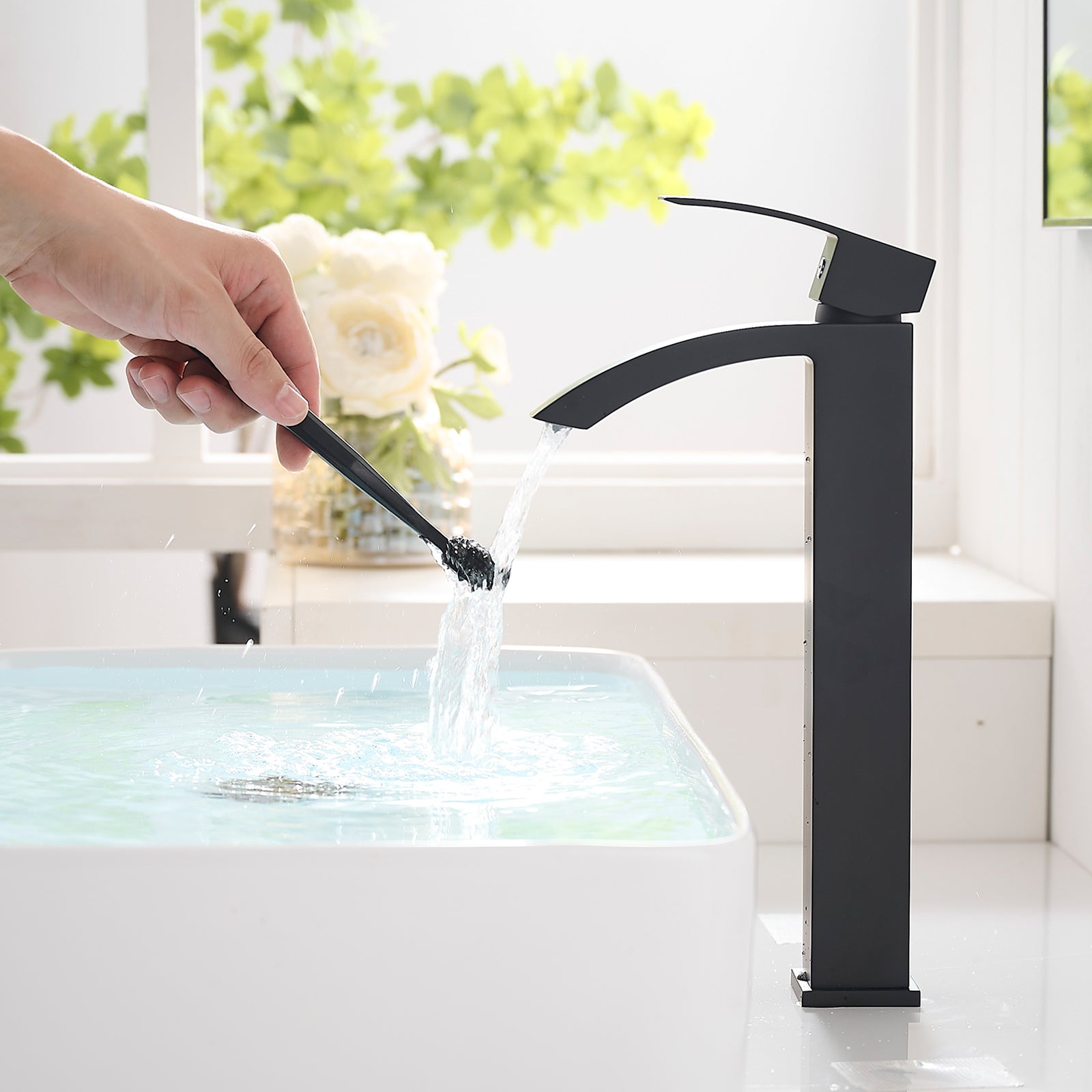 Black Bathroom Faucet, Brushed Black  Faucet for Bathroom Sink, Black Single Hole Bathroom Faucet Modern Single Handle Vanity Basin Faucet