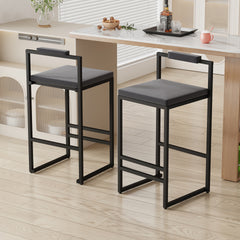 Bar Stools Upholstered Velvet Counter Height Barstools for Kitchen Island Set of 2 Modern Dining Chairs with Footrest & Backrest (Black & Gray)
