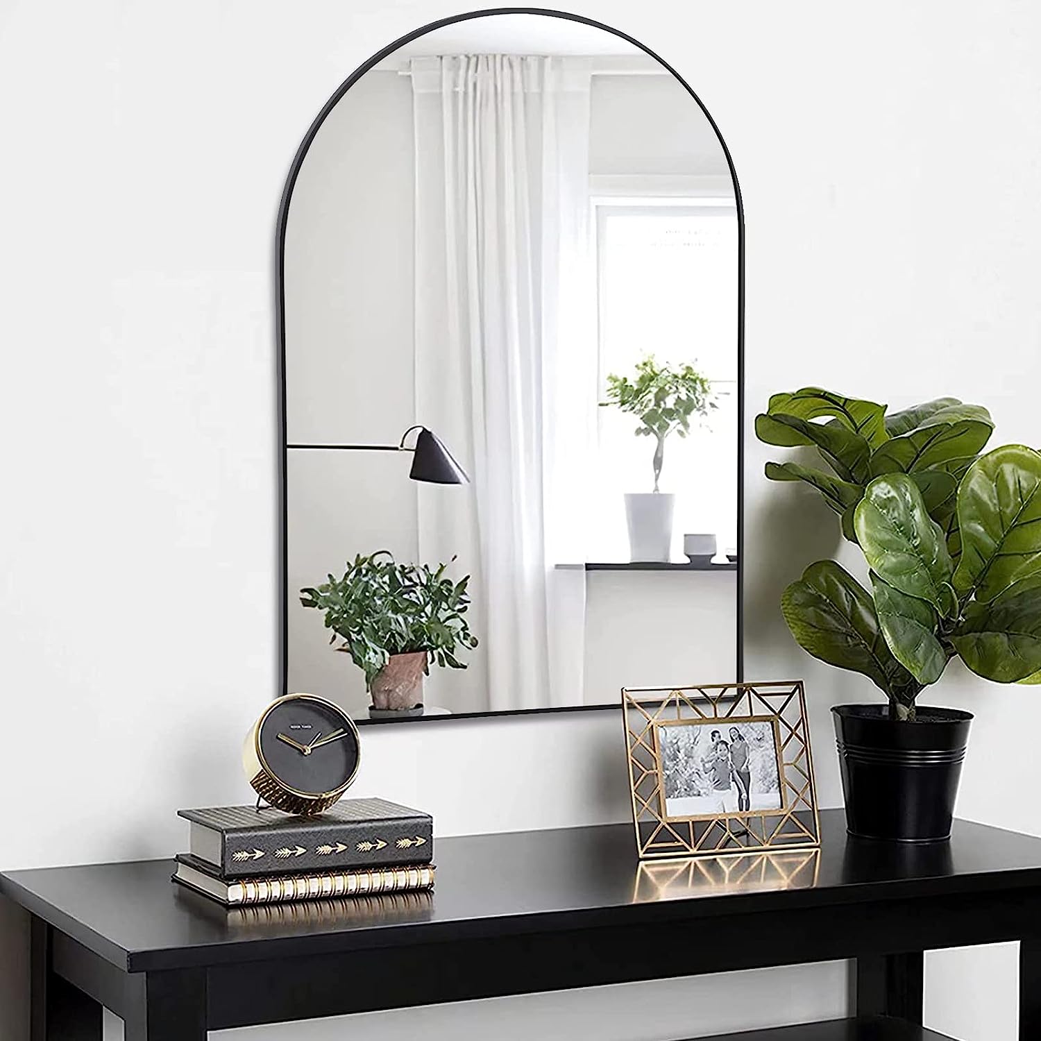 20x30 Inch Black Metal Framed Arched Bathrrom Mirror for Wall.(W2203134104)