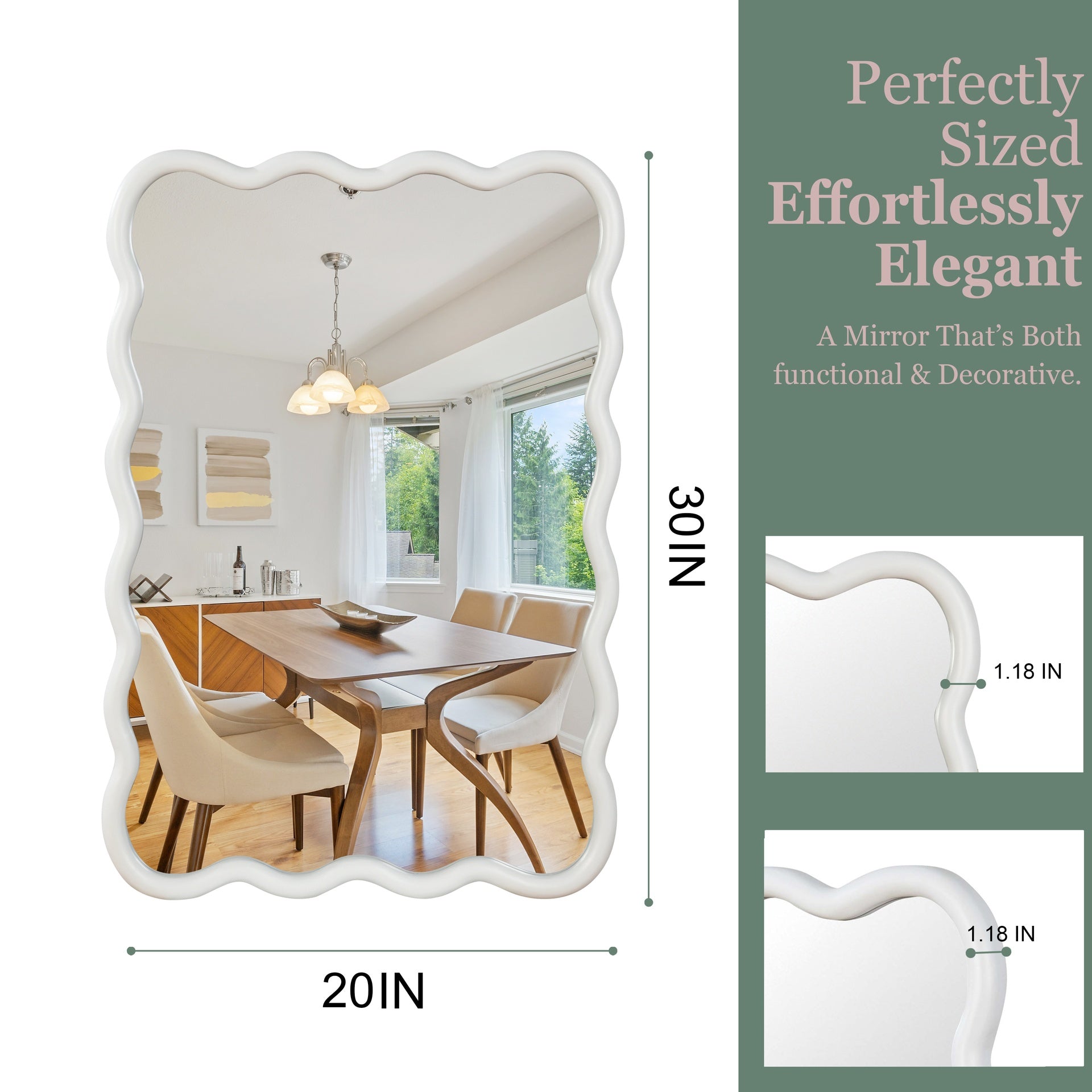 White 20"x30" Wavy Rectangle Solid Wood Frame Decorative Mirror,For Bedroom, Bathroom, Living Room, Entryway