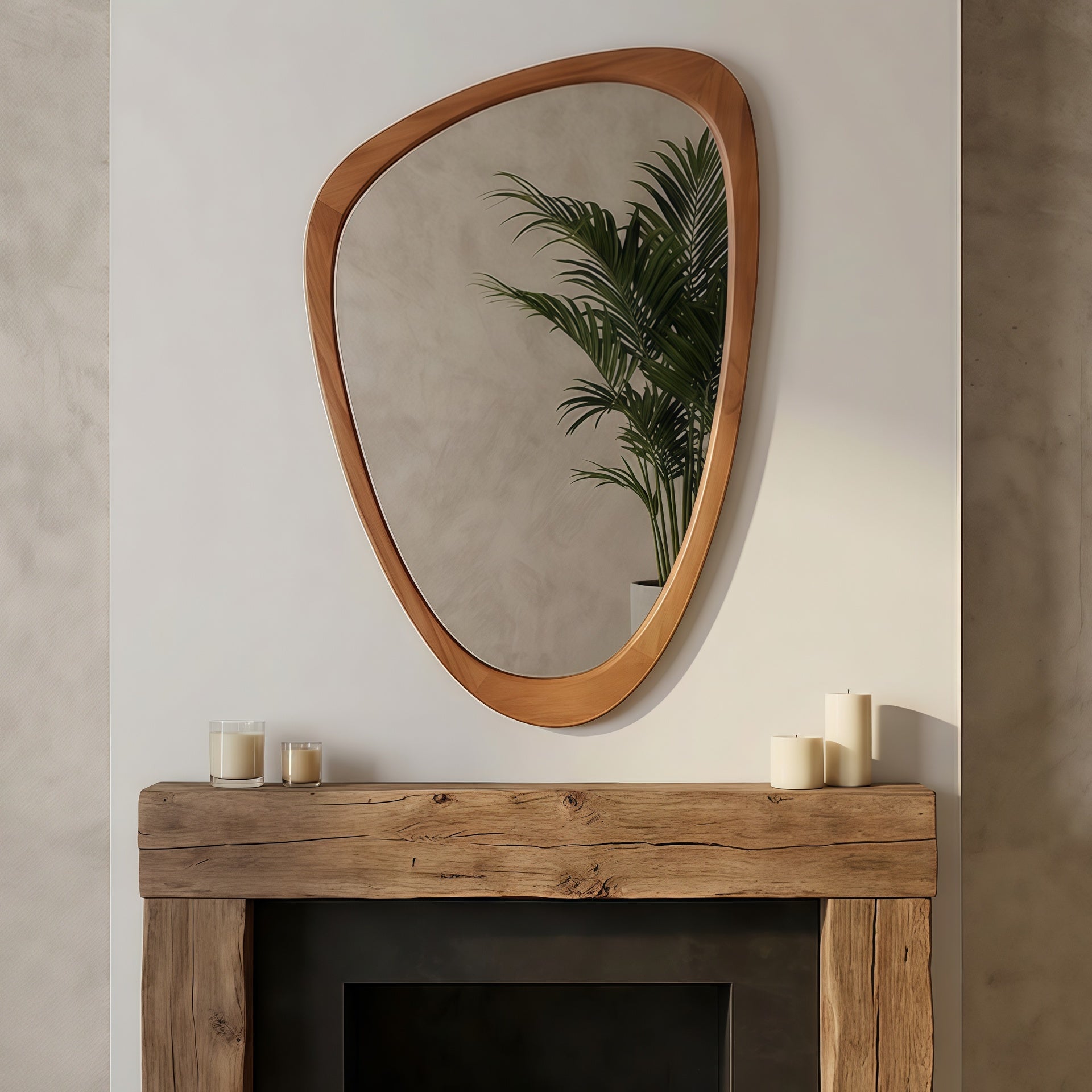 Yellowish Brown 24"x36" Irregular Solid Wood Frame Decorative Mirror,For Bedroom, Bathroom, Living Room, Entryway