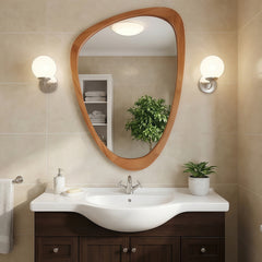 Yellowish Brown 24"x36" Irregular Solid Wood Frame Decorative Mirror,For Bedroom, Bathroom, Living Room, Entryway