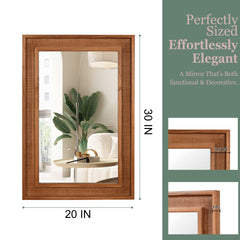 Yellowish Brown 20"x30" Rattan Rectangle Solid Wood Frame Decorative Mirror,For Farmhouse,Bathroom,Home Decor,Entryway
