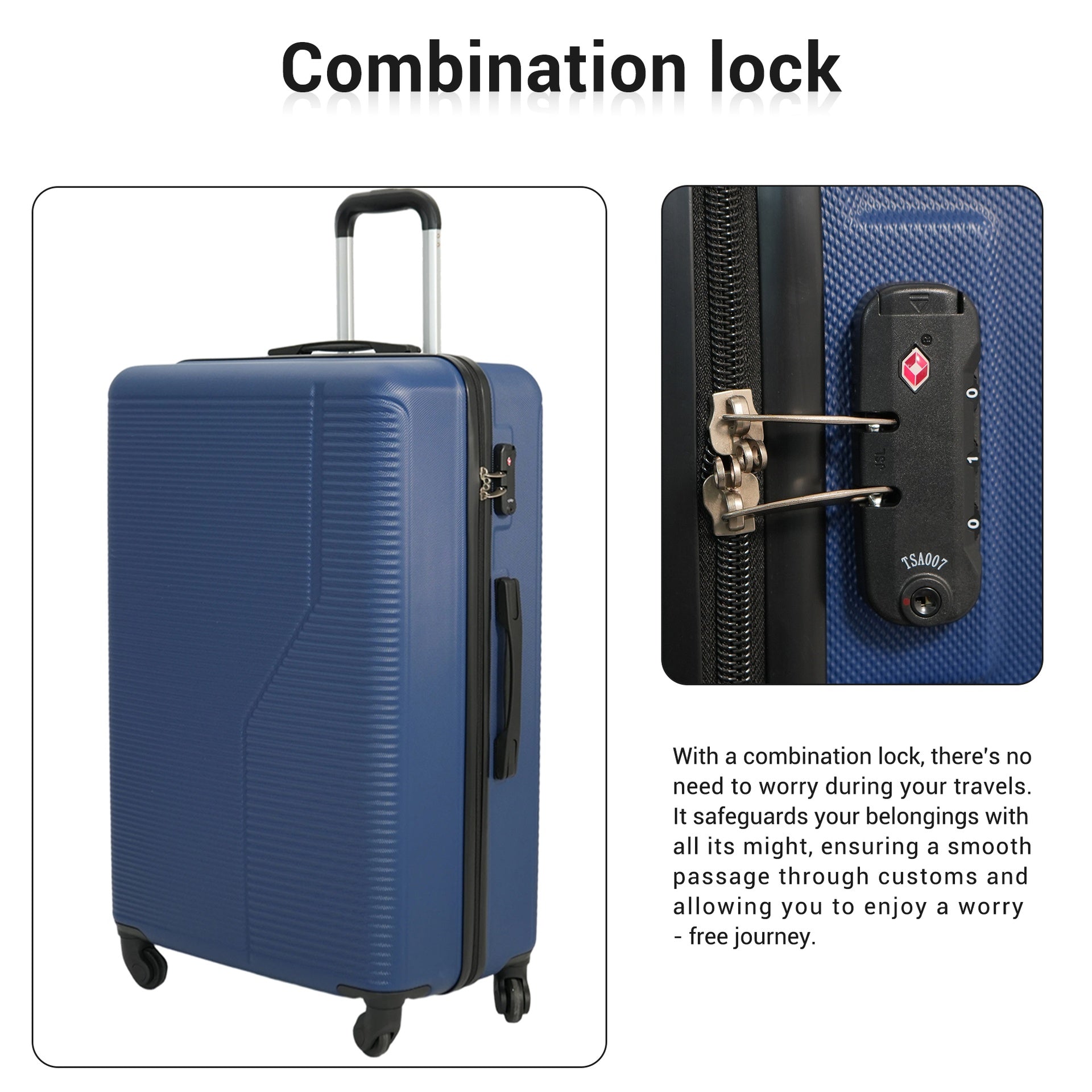 3-Piece Luggage Set ABS Lightweight & Durable Suitcase with Spinner Wheels, TSA Lock, (20/24/28), Dark Blue