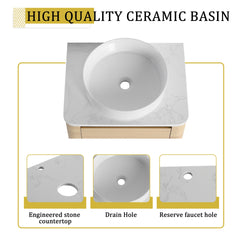 36'' Wall-Mounted Bathroom Vanity With Ceramic Art Sink, and Storage Shelves, Soft-Close Door, KD-Packing, Plywood