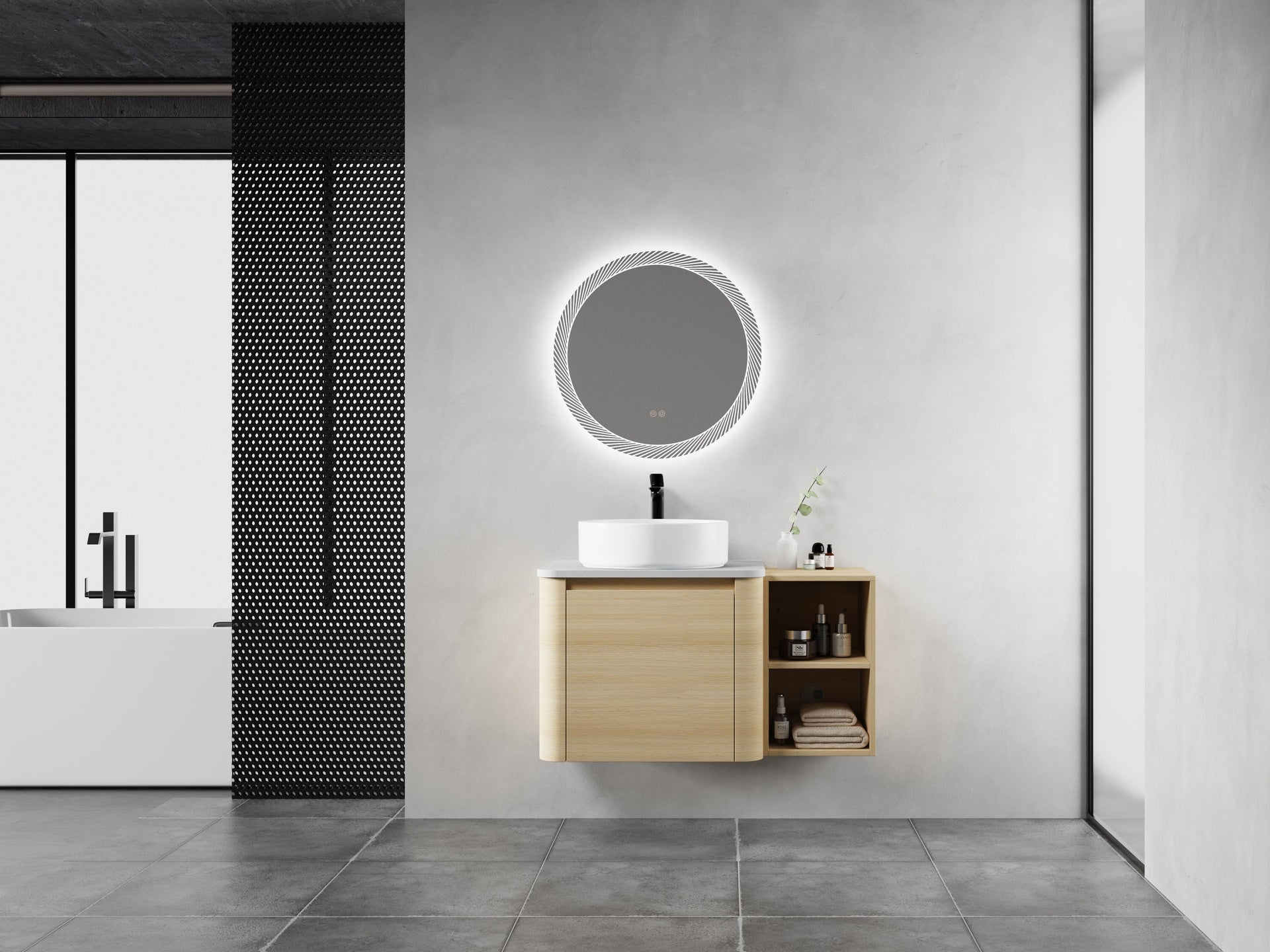 36'' Wall-Mounted Bathroom Vanity With Ceramic Art Sink, and Storage Shelves, Soft-Close Door, KD-Packing, Plywood