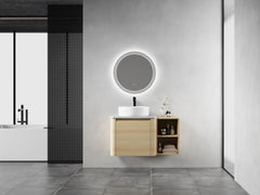36'' Wall-Mounted Bathroom Vanity With Ceramic Art Sink, and Storage Shelves, Soft-Close Door, KD-Packing, Plywood