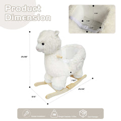 Kids Ride-On Rocking Horse Toy with Lullaby Song,Alpaca Rocking Toy with Hand Puppets and Safety Belt For Children 1-3 Years,Soft Plush Fabric,White,CPC Certified
