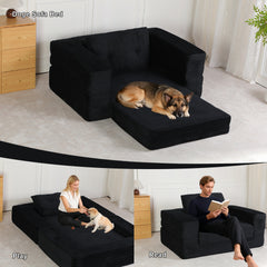 Compression Human Dog Sofa Bed for Adult & Pets,Modern Floor Couch With Pillow for Living Room Bedroom,Corduroy Fabric,No Assembly Required, Black