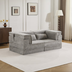 Compression Mahjong Sofa,Convertible Floor Sofa Bed,DIY Boneless Modular Sectional Sofa,No Assembly Required,Circle fleece fabric,Modern Oversized Loveseat,Light Grey