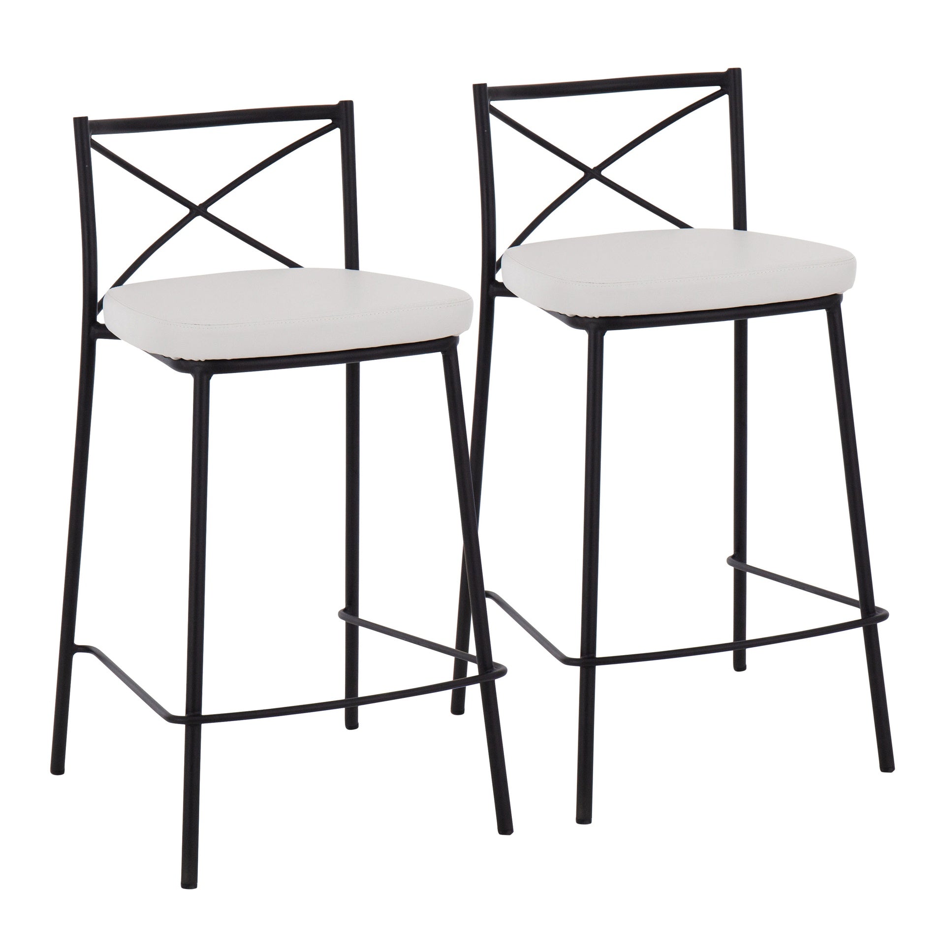 Modern Charlotte 25" Contemporary Fixed-Height Counter Stool in Black Metal and White Faux Leather by LumiSource - Set of 2