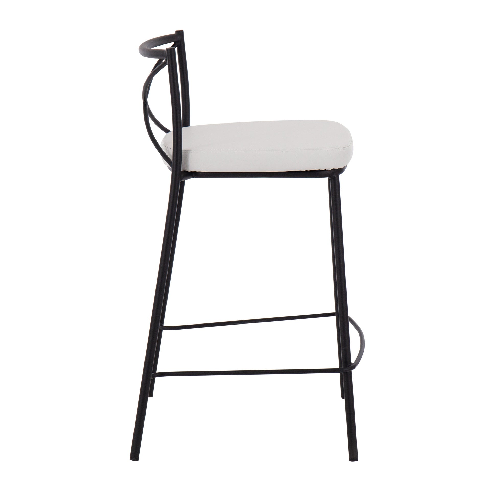 Modern Charlotte 25" Contemporary Fixed-Height Counter Stool in Black Metal and White Faux Leather by LumiSource - Set of 2