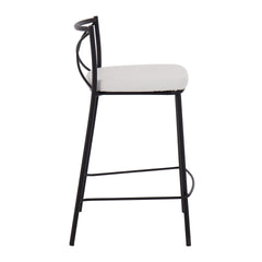 Modern Charlotte 25" Contemporary Fixed-Height Counter Stool in Black Metal and White Faux Leather by LumiSource - Set of 2