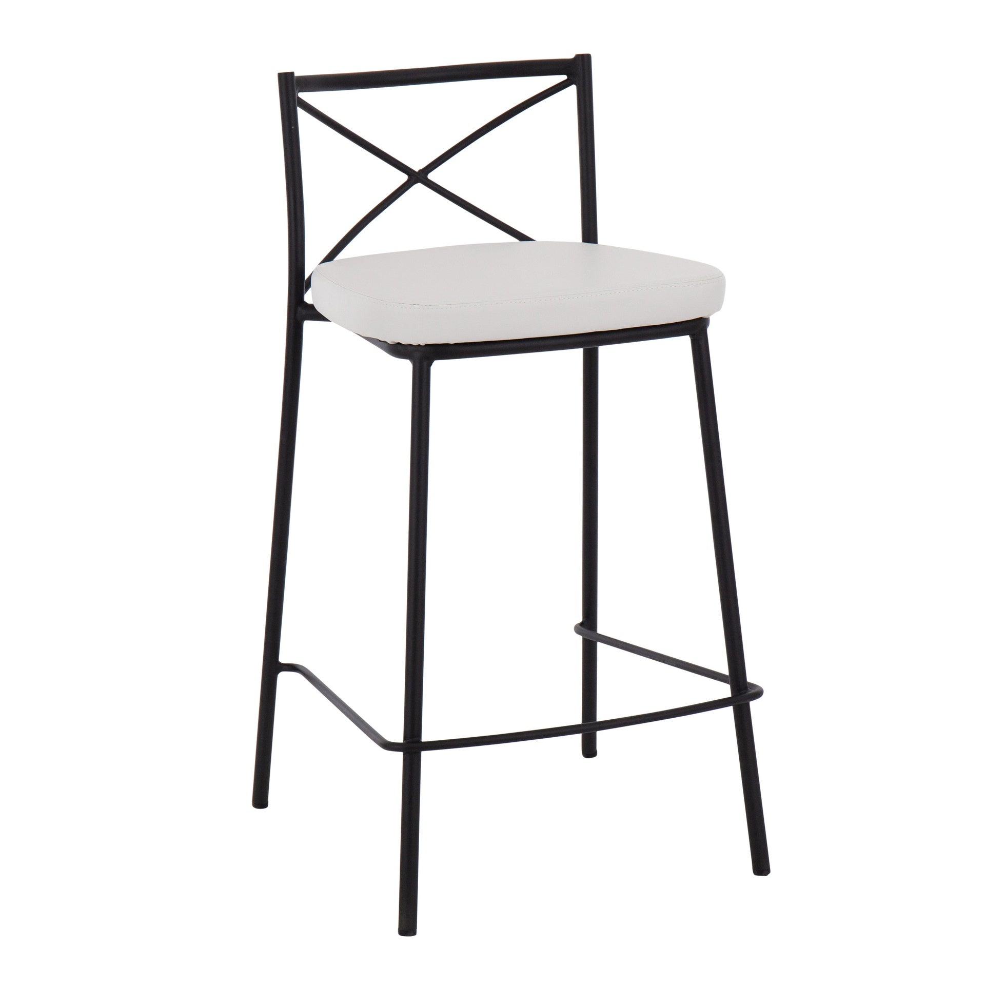 Modern Charlotte 25" Contemporary Fixed-Height Counter Stool in Black Metal and White Faux Leather by LumiSource - Set of 2