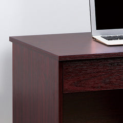 Three locking drawers on metal glides Student Desk Work Desk Modesty Panel Metal Bar Handles Mahogany color