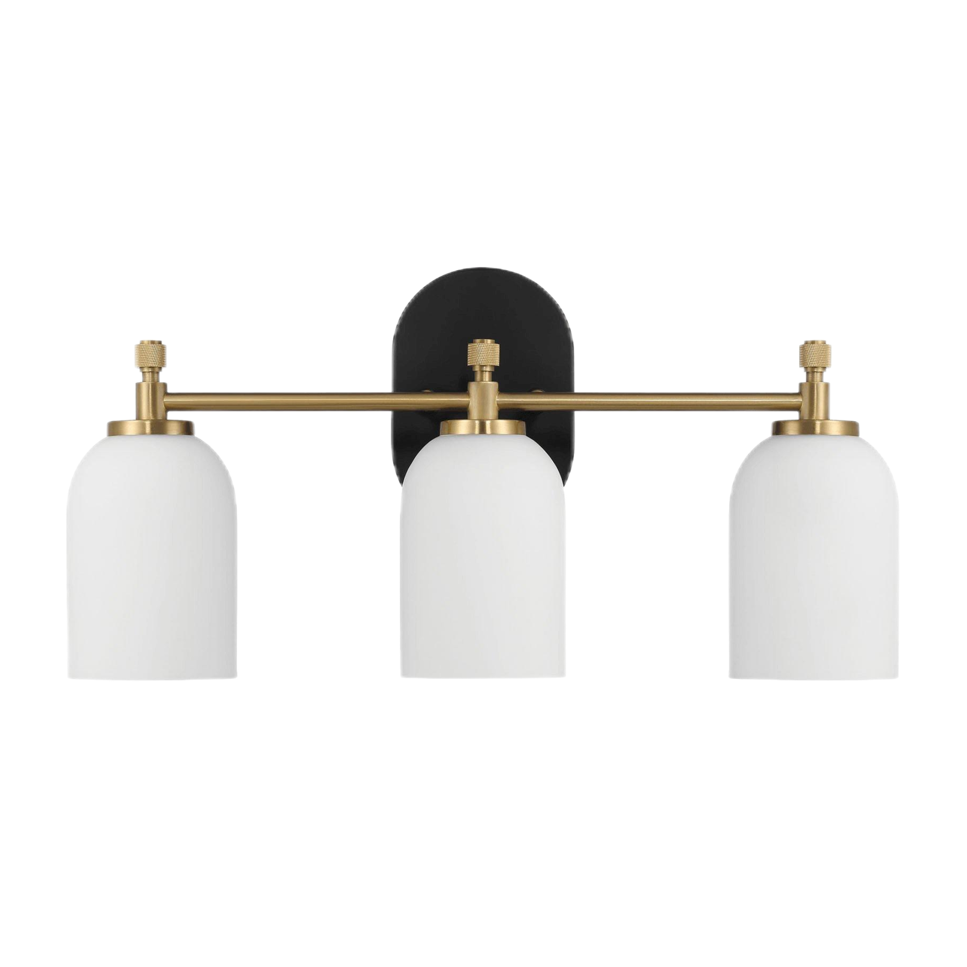 Meadows Three Lights Vanity Brushed Gold Bathroom Wall Light with White Frosted Glass 20.5"W × 10.125"H × 5.5"E