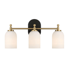 Meadows Three Lights Vanity Brushed Gold Bathroom Wall Light with White Frosted Glass 20.5"W × 10.125"H × 5.5"E