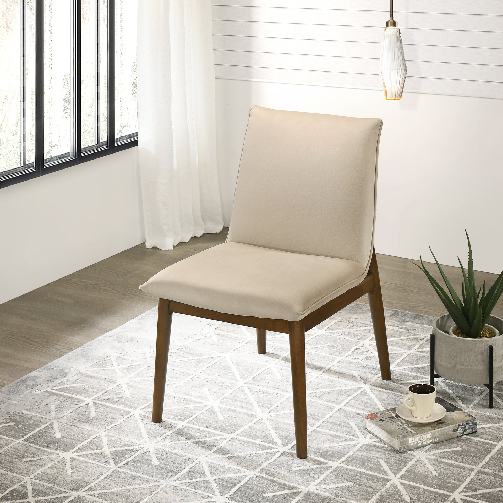 Monza Beige Velvet Dining Chair (Set Of 2) For Dining Room, Kitchen, Restaurant, Banquet, Bar Padded Chairs Armless Design with Solid Wood Legs