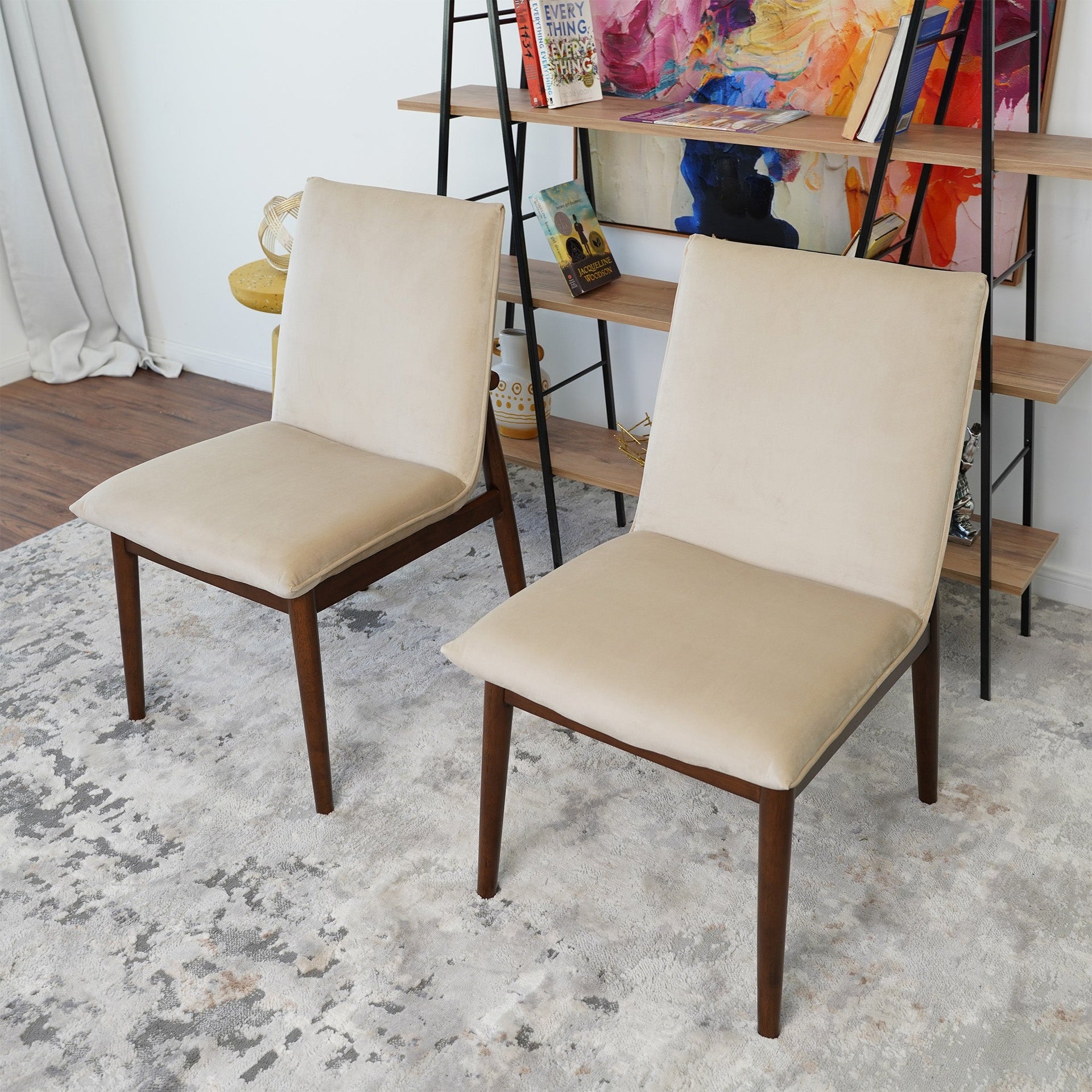 Monza Beige Velvet Dining Chair (Set Of 2) For Dining Room, Kitchen, Restaurant, Banquet, Bar Padded Chairs Armless Design with Solid Wood Legs