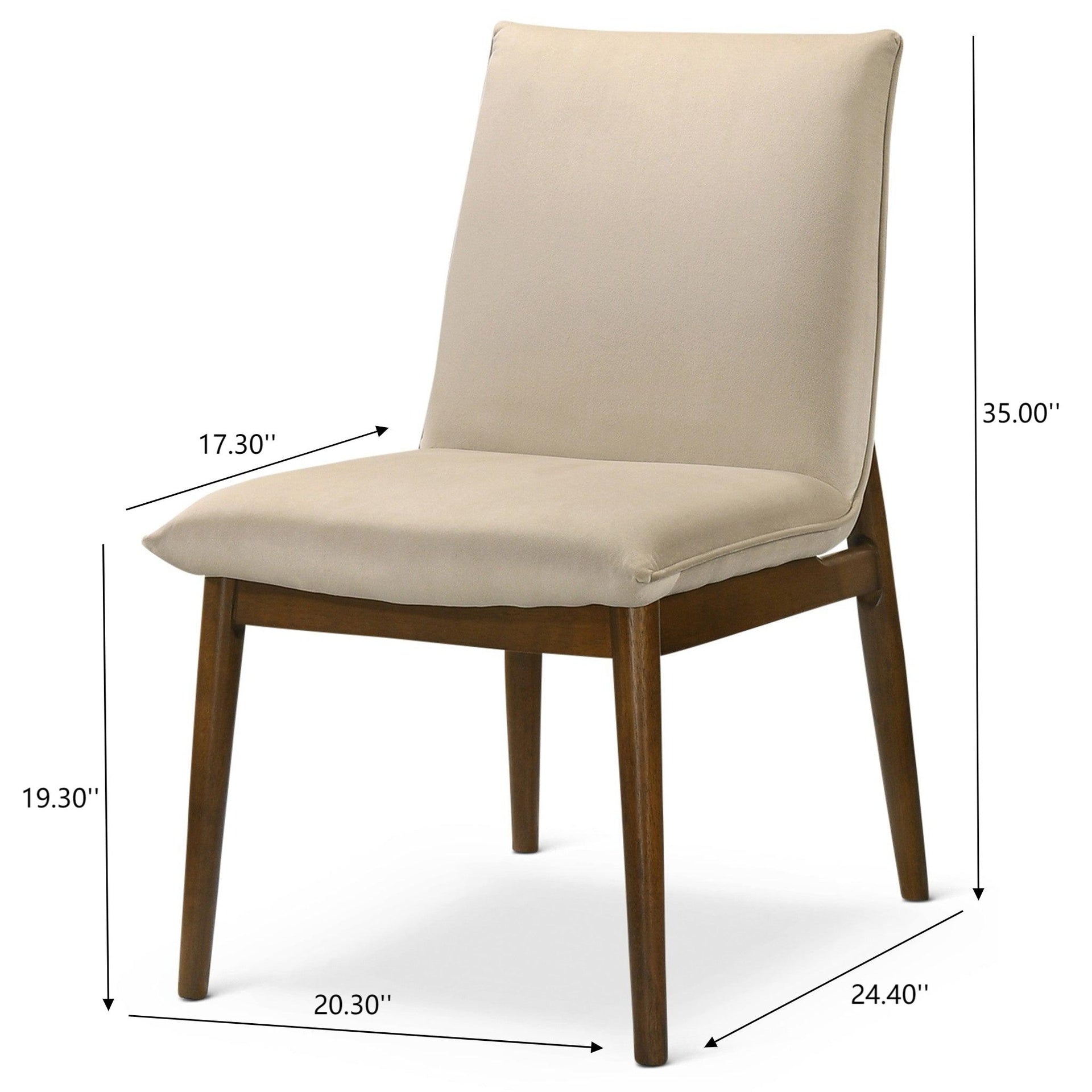 Monza Beige Velvet Dining Chair (Set Of 2) For Dining Room, Kitchen, Restaurant, Banquet, Bar Padded Chairs Armless Design with Solid Wood Legs