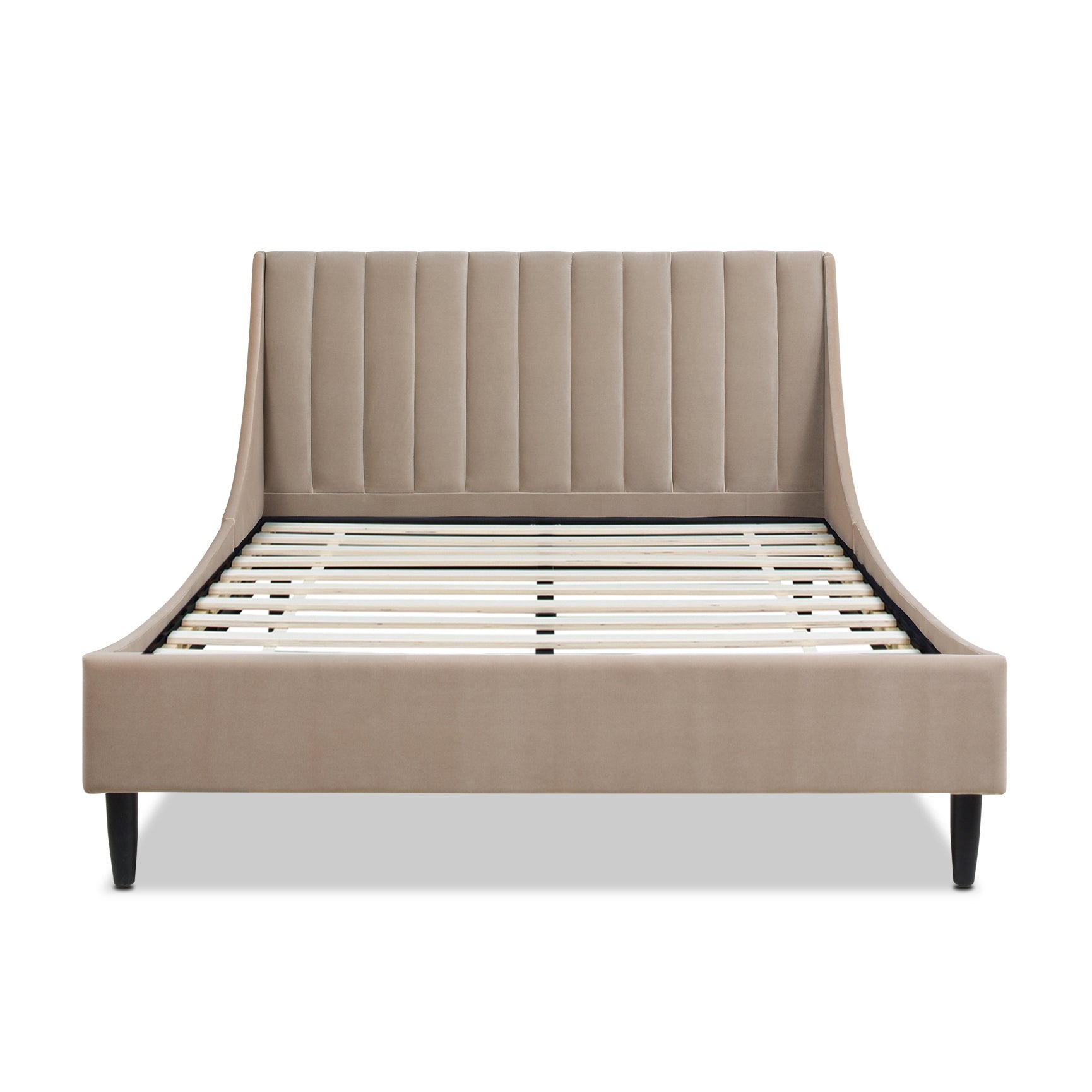 Aspen Vertical Tufted Modern Headboard Platform Bed Set, Queen, Mink Beige Performance Velvet