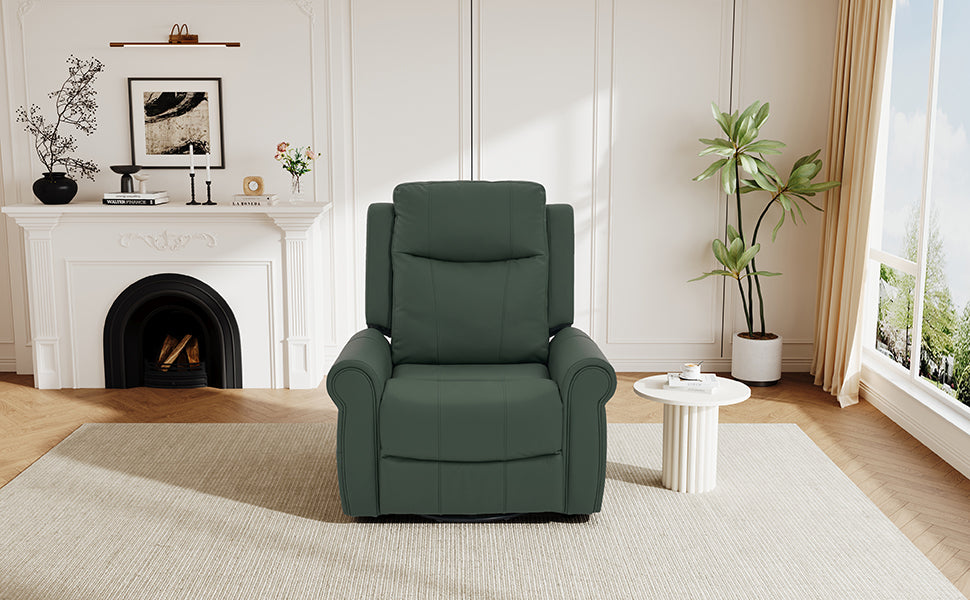 Manual Recliner 270°Swivel Rocker Recliner Chair PU Leather Recliner with Massage and Heating, Dual Reclining Positions and Side Pocket and for Living Room, Bedroom, or Nursery,Green