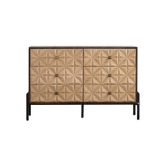 48.21" Mid-Century Modern 6-Drawer Sideboard - Solid Wood & MDF 3D Geometric Diamond Dresser, Buffet Console Table with Black Metal Legs for Living Room/Dining Room
