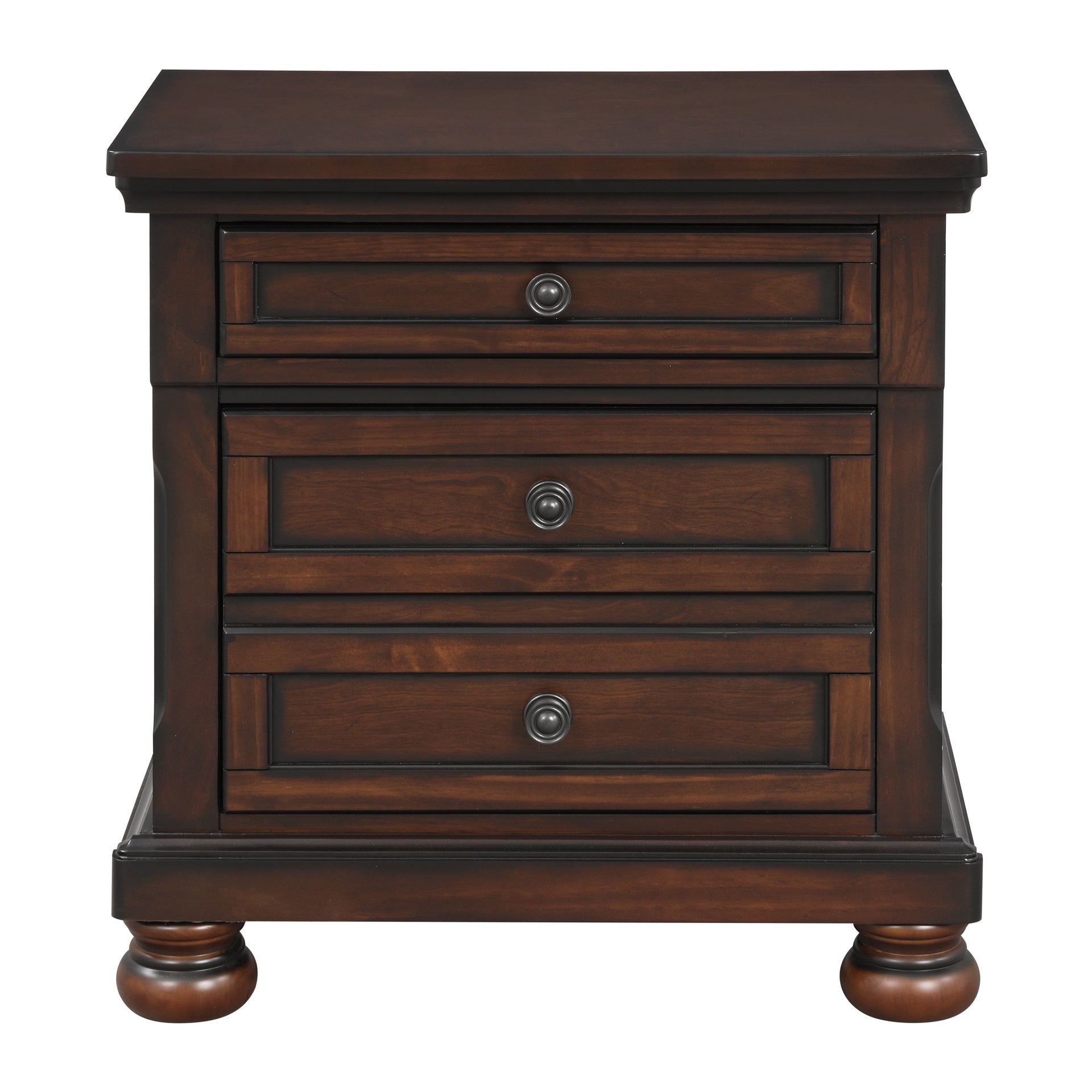 Classic Transitional Nightstand Brown Cherry Finish Birch Veneer Hidden Drawer Bun Feet Bedroom Furniture