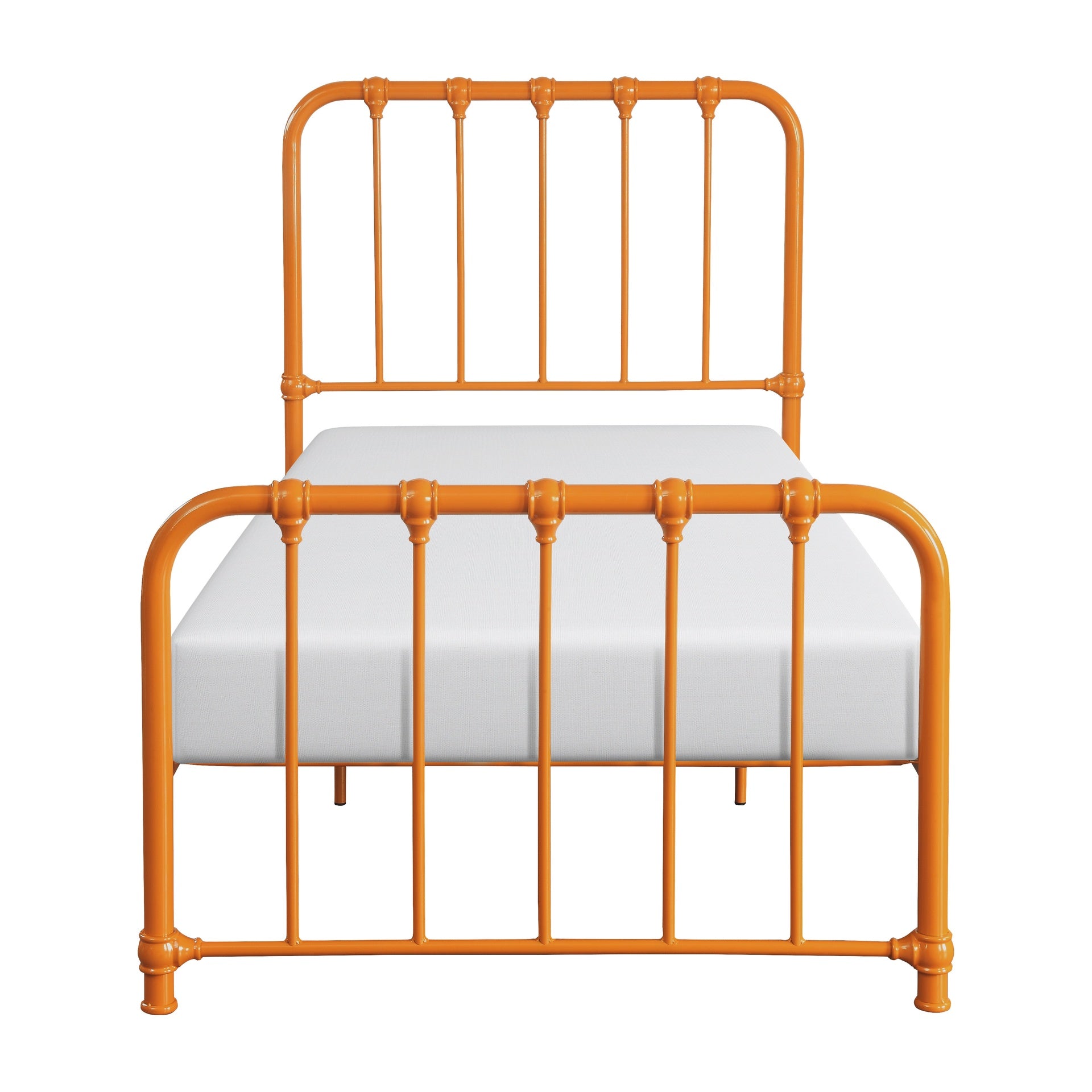 Metal Bed Orange Finish Twin Platform Bed 1pc, Bed in a Box