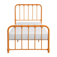 Metal Bed Orange Finish Twin Platform Bed 1pc, Bed in a Box