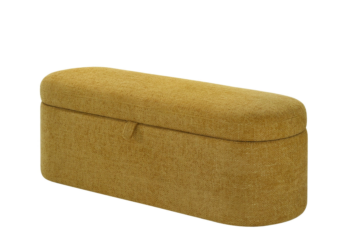 1pc Stylish Functional Storage Bench Spacious Hidden Compartment Cushioned Seat Sturdy Wooden Frame Fabric Upholstery Bedroom Entryway Living Spaces Gold Tweed