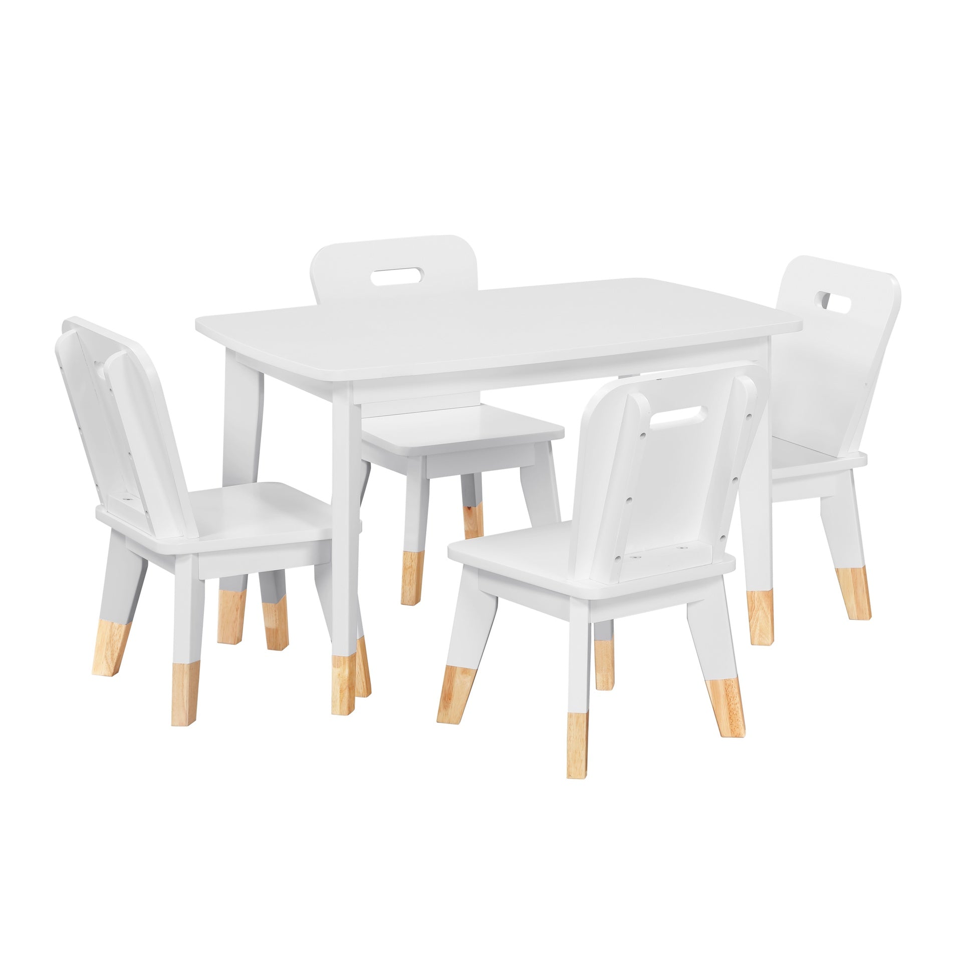 White Finish 5-Piece Pack Children Table and Chairs Set Sturdy Wood Frame Furniture, Small Play Table with Chairs