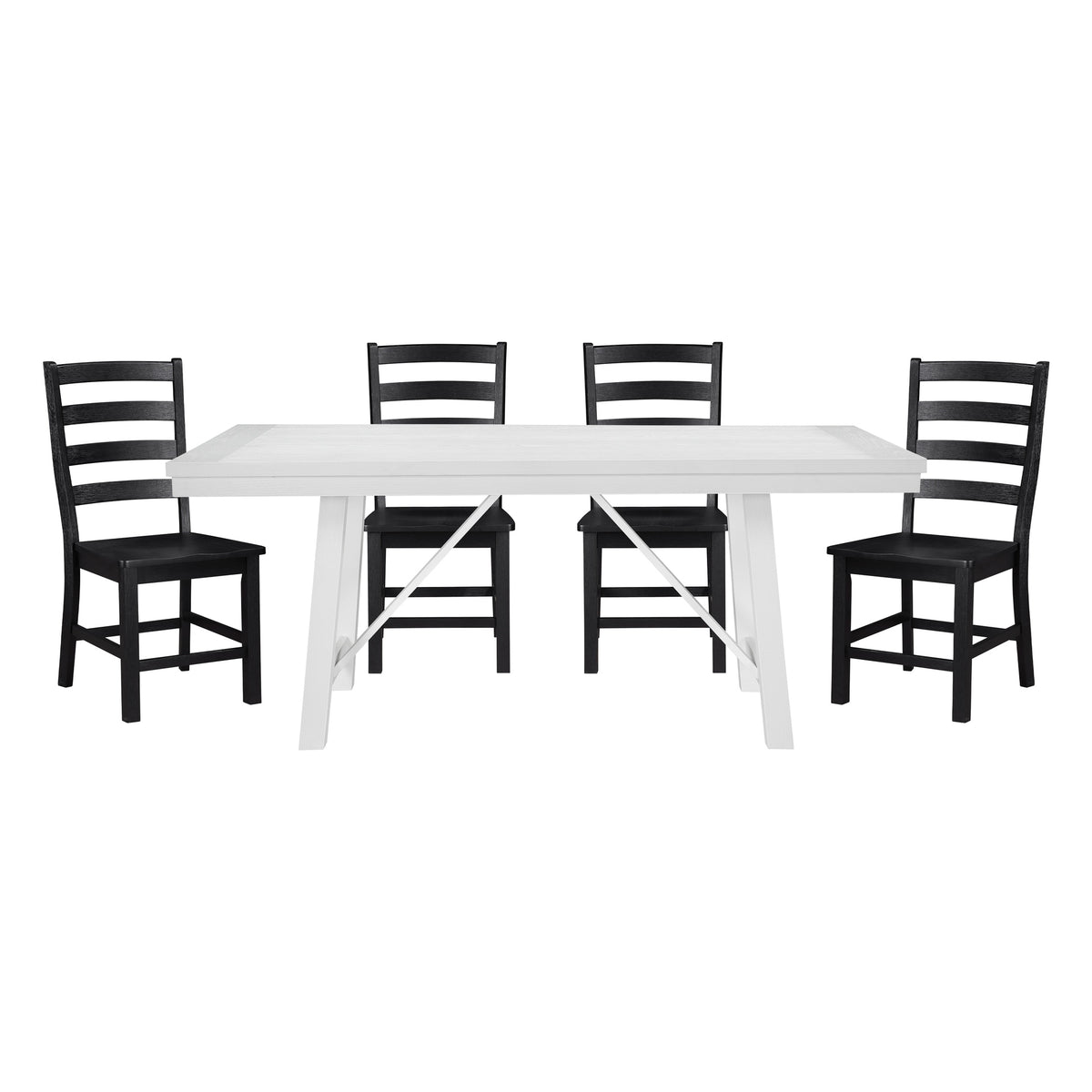 Modern Contemporary Black White 5pc Dining Set Table and 4 Side Chairs Set Wooden Kitchen Dining Furniture Casual Style