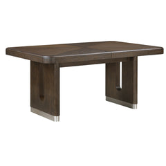 Modern Brown Finish Dining Set 7pcs Extendable Table with 6x Side Chairs Beige Upholstered Comfort Durable Metallic Accent Table Base Wooden Furniture