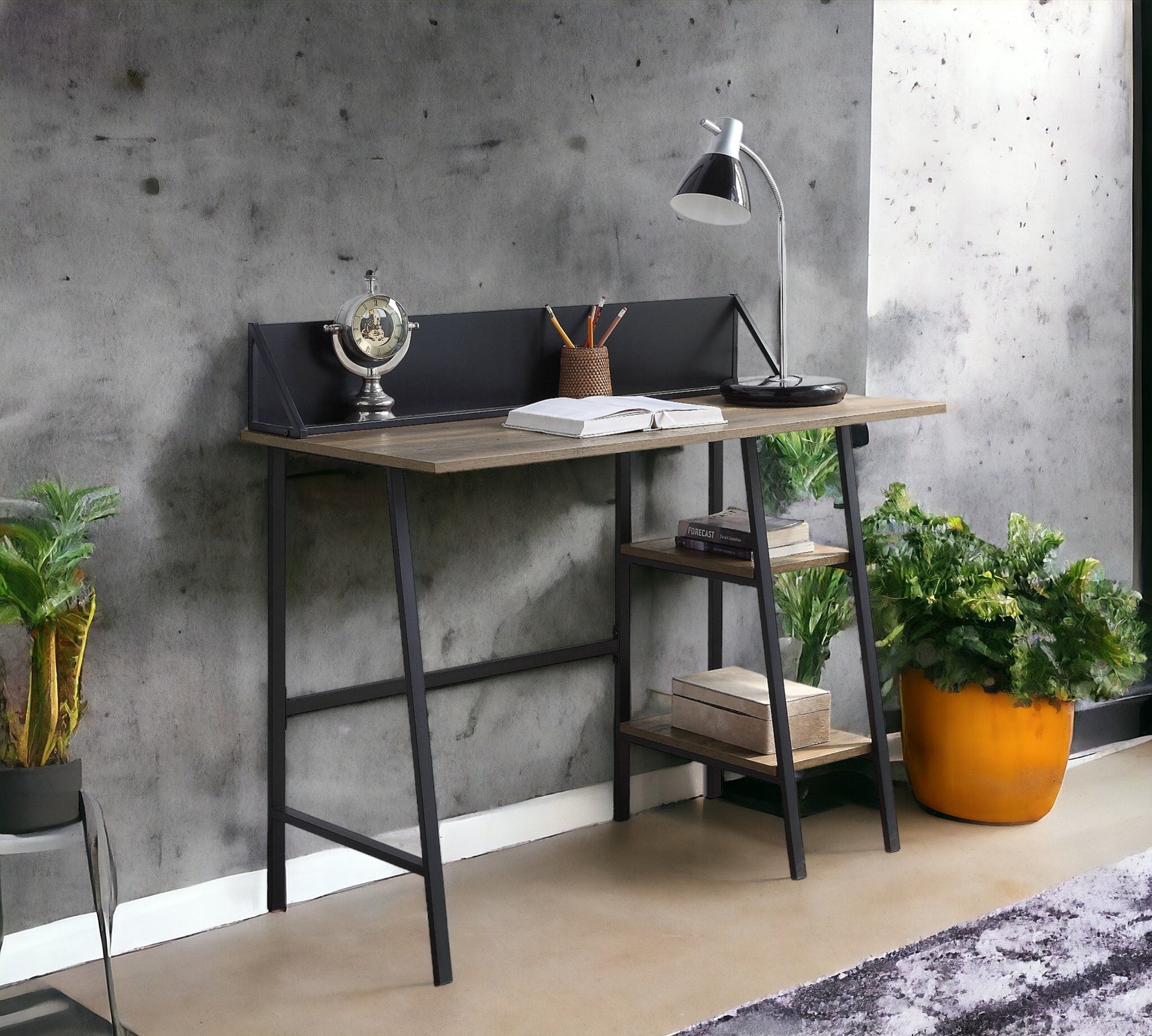 Garima Rustic Oak with Black Finished Legs Writing Desk