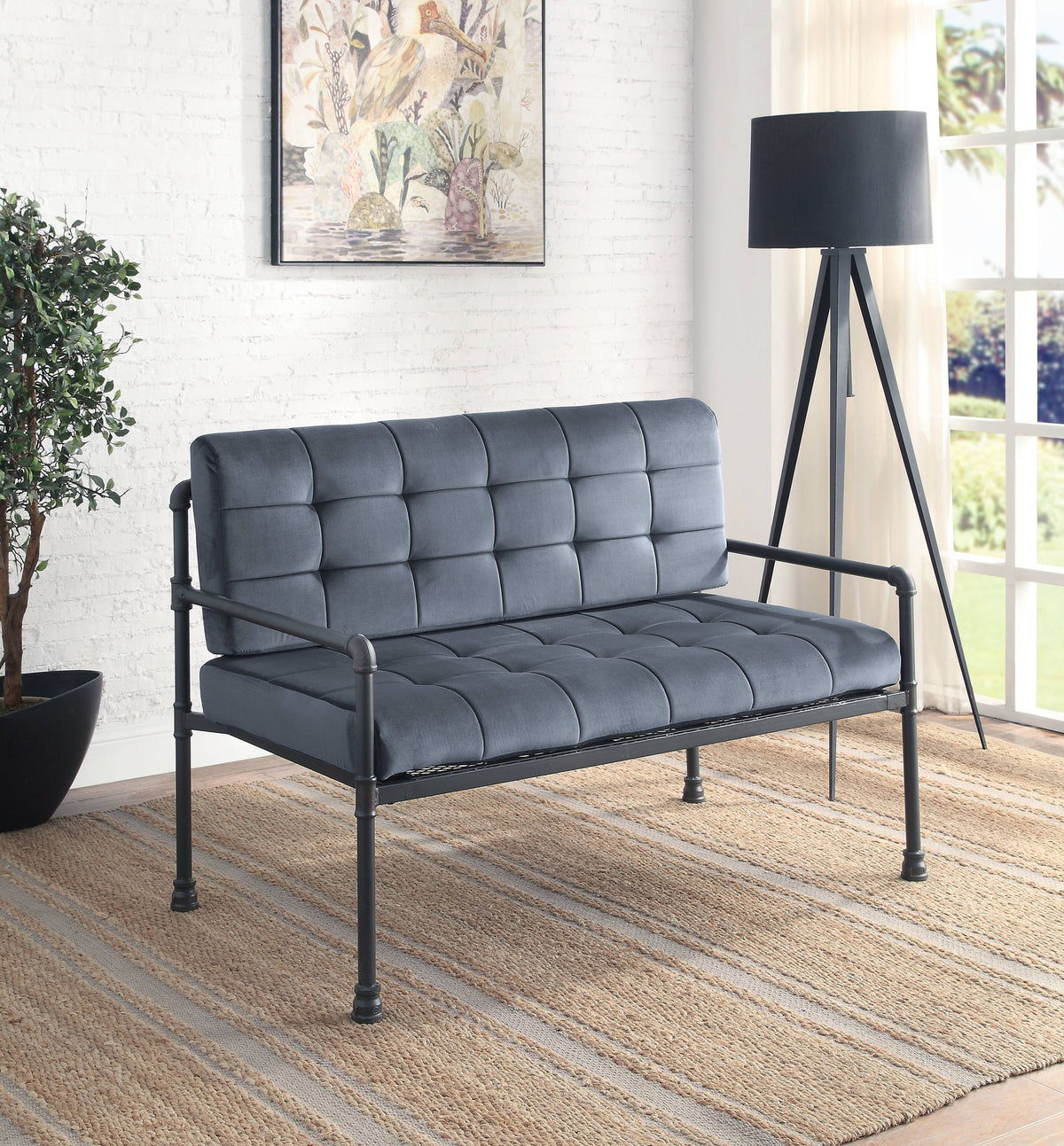 Brantley Gray Velvet & Sandy Gray Finish Loveseat