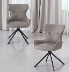 Damita Camel Synthetic Leather & Black Finsh Side Chair w/Swivel (Set of 2)