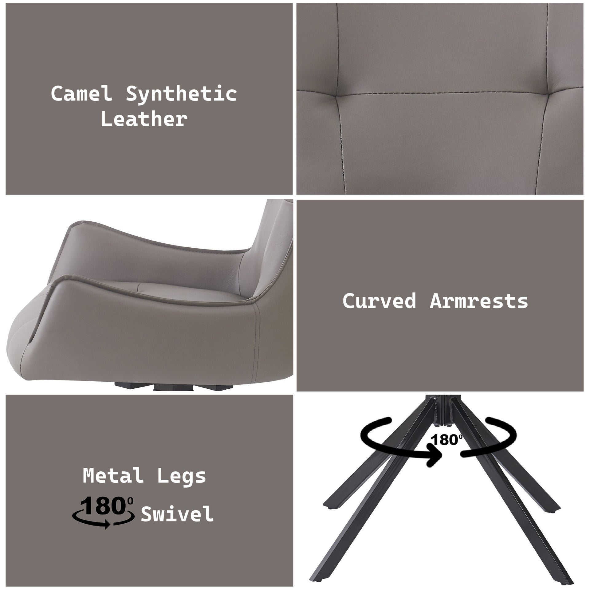 Damita Camel Synthetic Leather & Black Finsh Side Chair w/Swivel (Set of 2)