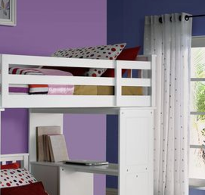 Freya White Finish Twin Loft Bed W/Storage (not including the bottom twin bed)