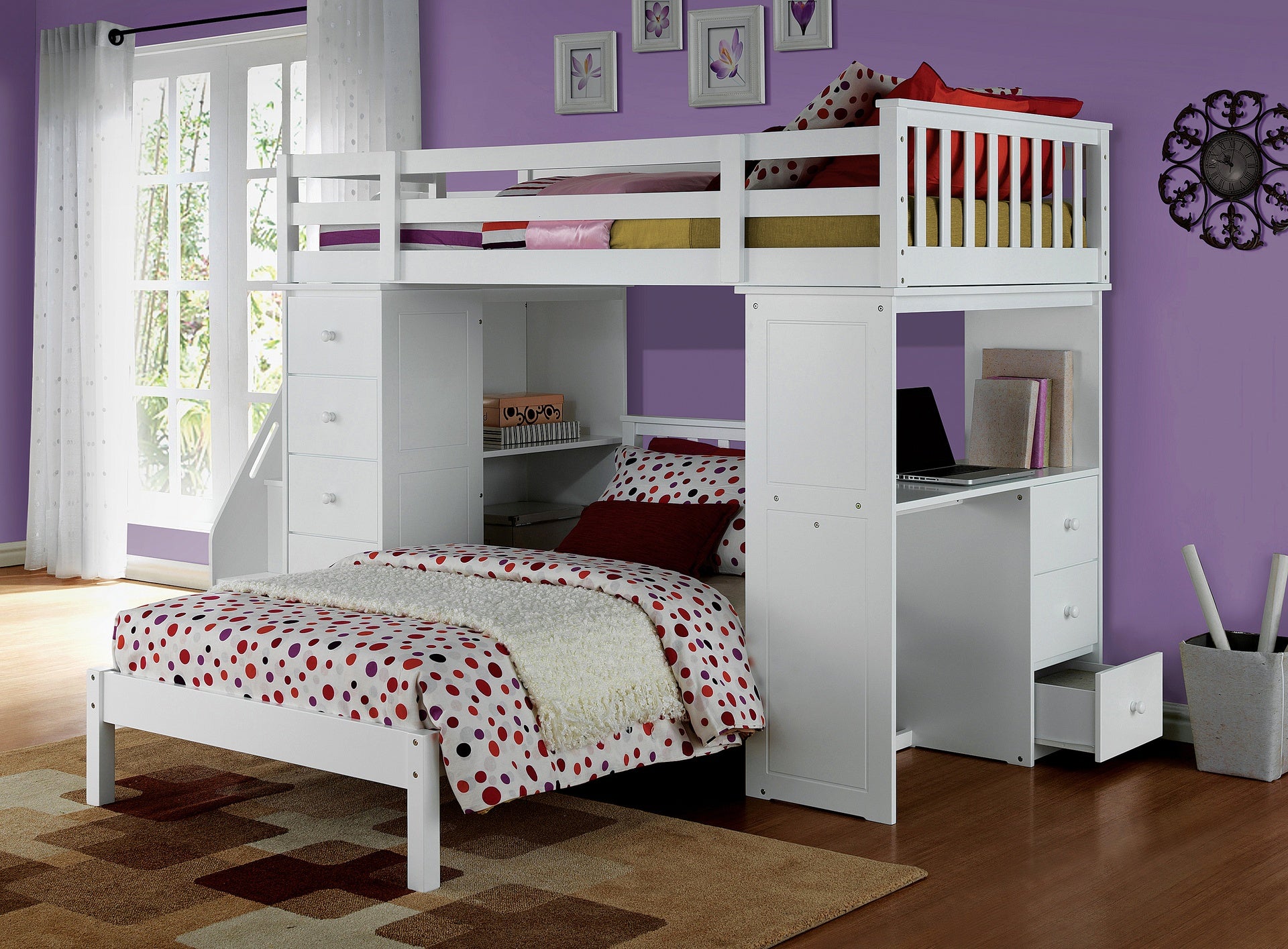 Freya White Finish Twin Loft Bed W/Storage (not including the bottom twin bed)