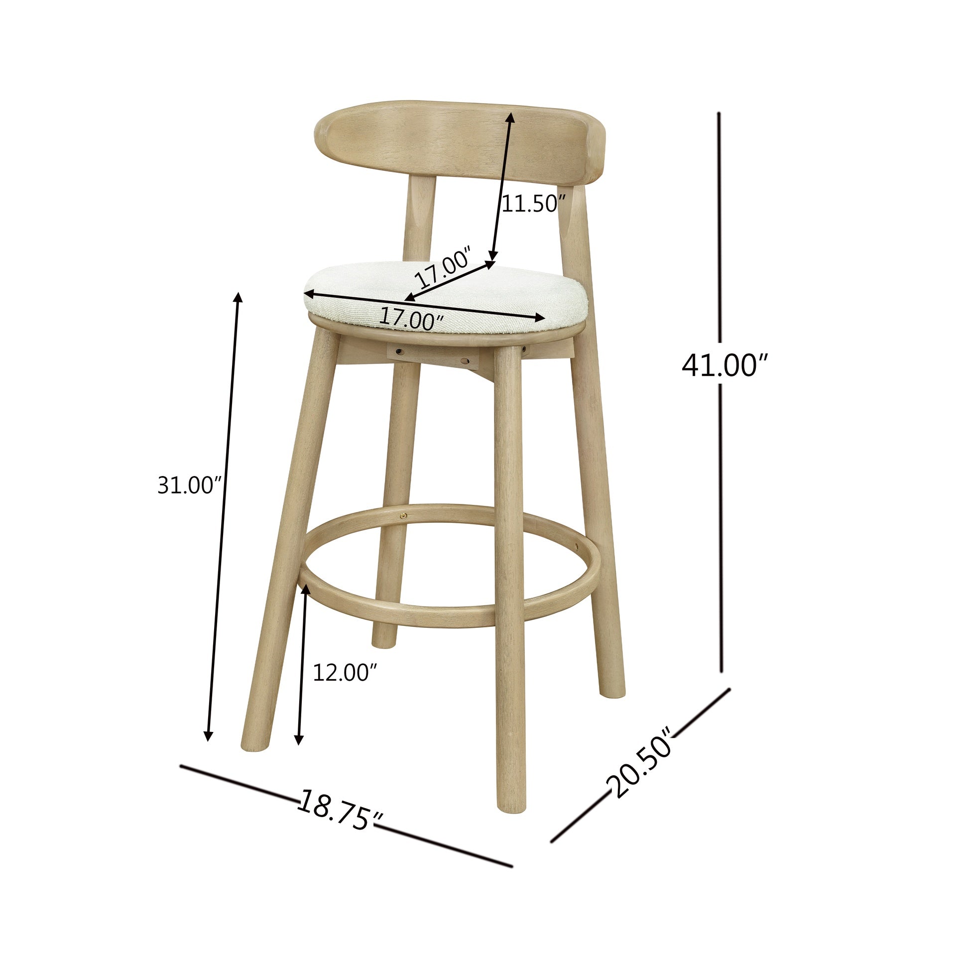 Round Cushion Bar stools (Natural Ash+Beige)