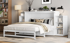 Queen size Murphy bed with spacious storage drawers and shelves. Ideal for guest rooms or compact bedrooms. White