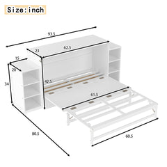 Queen size Murphy bed with spacious storage drawers and shelves. Ideal for guest rooms or compact bedrooms. White