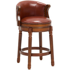 Cow top Leather Wooden Bar Stools, 360 Degree Swivel Bar Chair with Backs,Bar height Couner Height Barstools  for Home Kitchen Dining Room and Bar Room(brown 1pc)